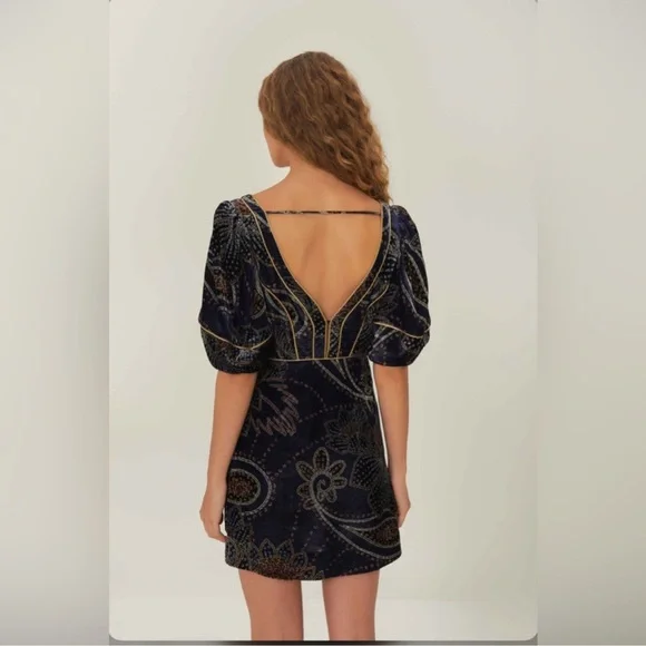farm rio velvet mini dress Black Velvet Arabesque Mini Wrap Dress